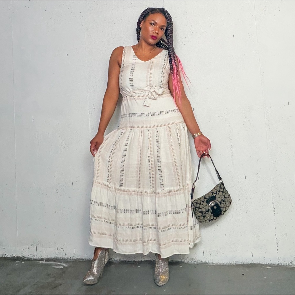 Vintage Cream Sleeveless Maxi Dress, S